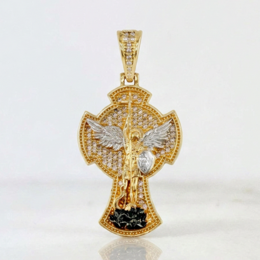 Dije San Miguel Arcangel 8.85gr / 4.1cm / Dos Oros Amarillo Blanco 18K