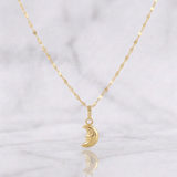 Set Cadena Flor Espejo + Dije Media Luna / 1.1g / 45cm Oro Amarillo 18K