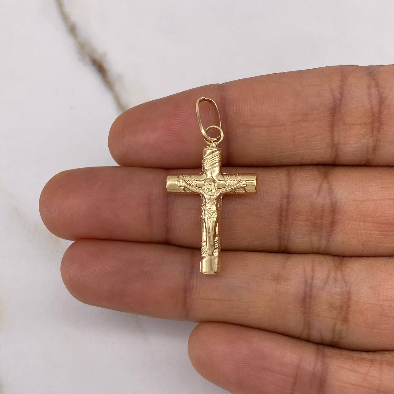 Dije Cruz Cristo 1.25gr / 3.5cm / Baston Rayado Oro Amarillo &