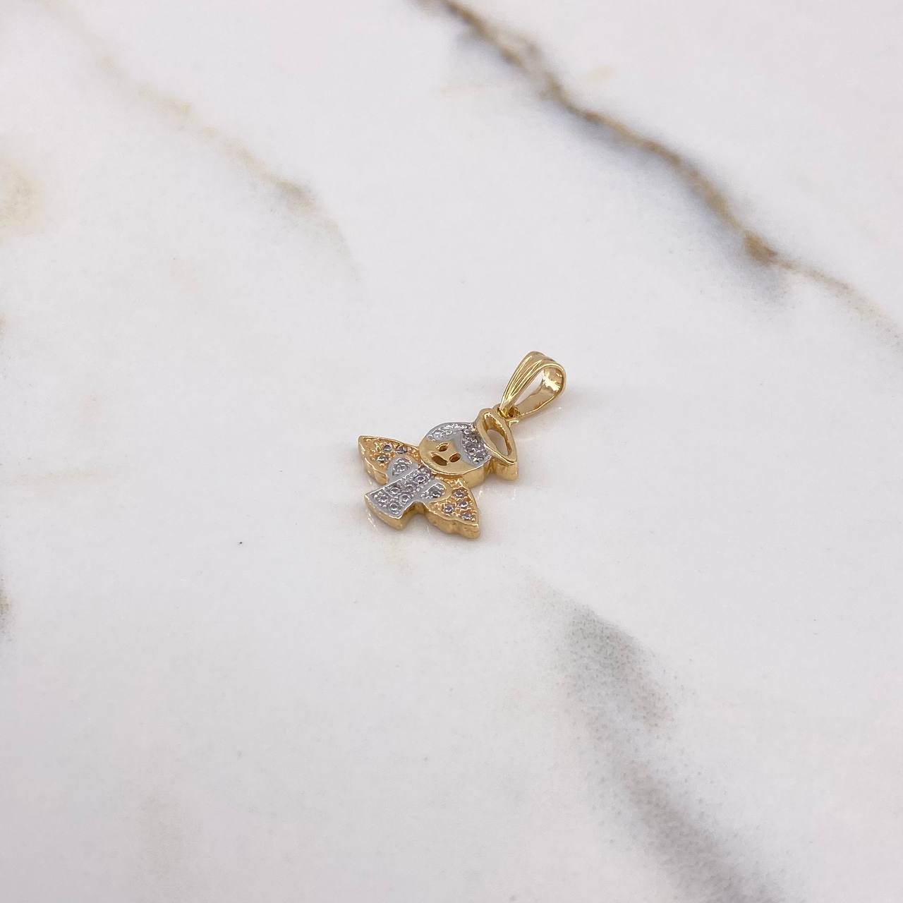 Dije Angel 1.3gr / 2cm / Circones Blancos Dos Oros Amarillo Blanco $