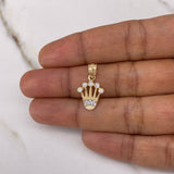 Dije Corona RX 1.4gr / 2cm / Circones Blancos Dos Oros Amarillo Blanco $