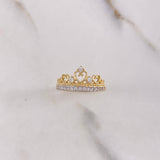 Anillo Corona Corazones 2.65gr / T7 / Circones Blancos Dos Oros Amarillo Blanco $