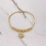 Pulso Aro Corazon 7.9gr / 17cm / 5mm-6mm Bolas Diamantadas Circones Blancos Oro Amarillo $