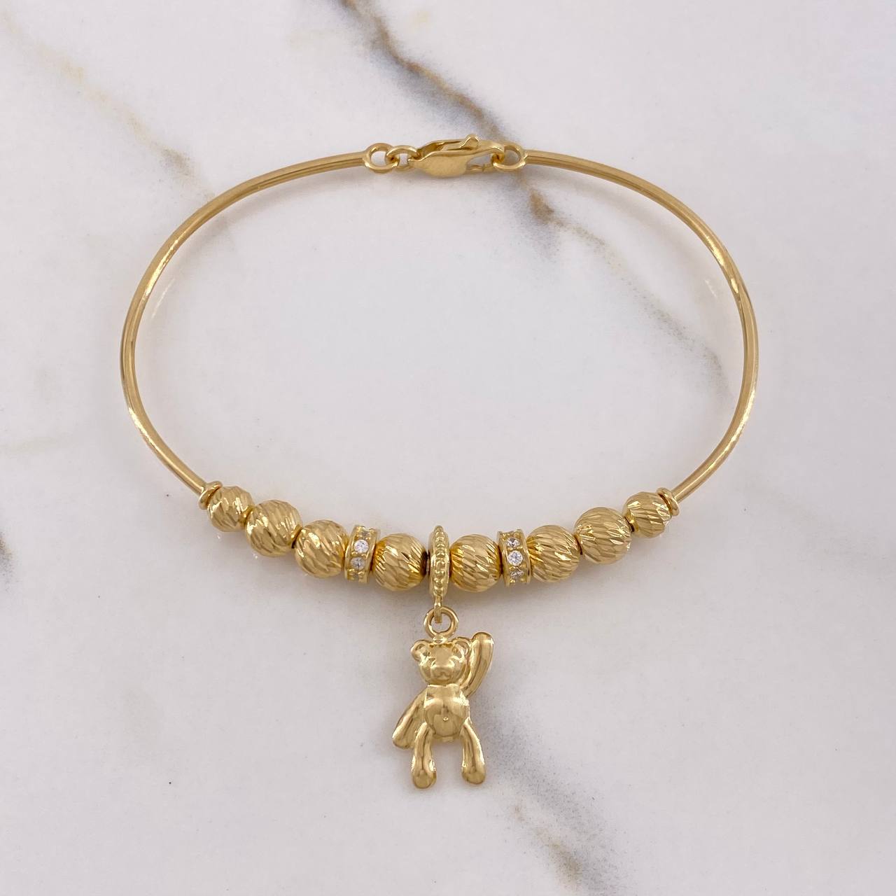 Pulso Aro Oso 7.95gr / 18cm / 5mm-6mm Bolas Diamantadas Circones Blancos Oro Amarillo $