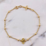 Pulso Denario Virgen Milagrosa Cruz 3.2gr / 19.5cm / 3mm Bolas Diamantada Oro Amarillo &