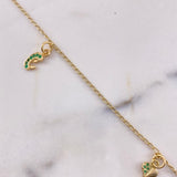 Tobillera Espiga 3.2gr / 25cm / 1.4mm Infinito-Virgen-Corazon Circones Verdes Oro Amarillo &
