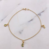 Tobillera Espiga 3.2gr / 25cm / 1.4mm Infinito-Virgen-Corazon Circones Verdes Oro Amarillo &