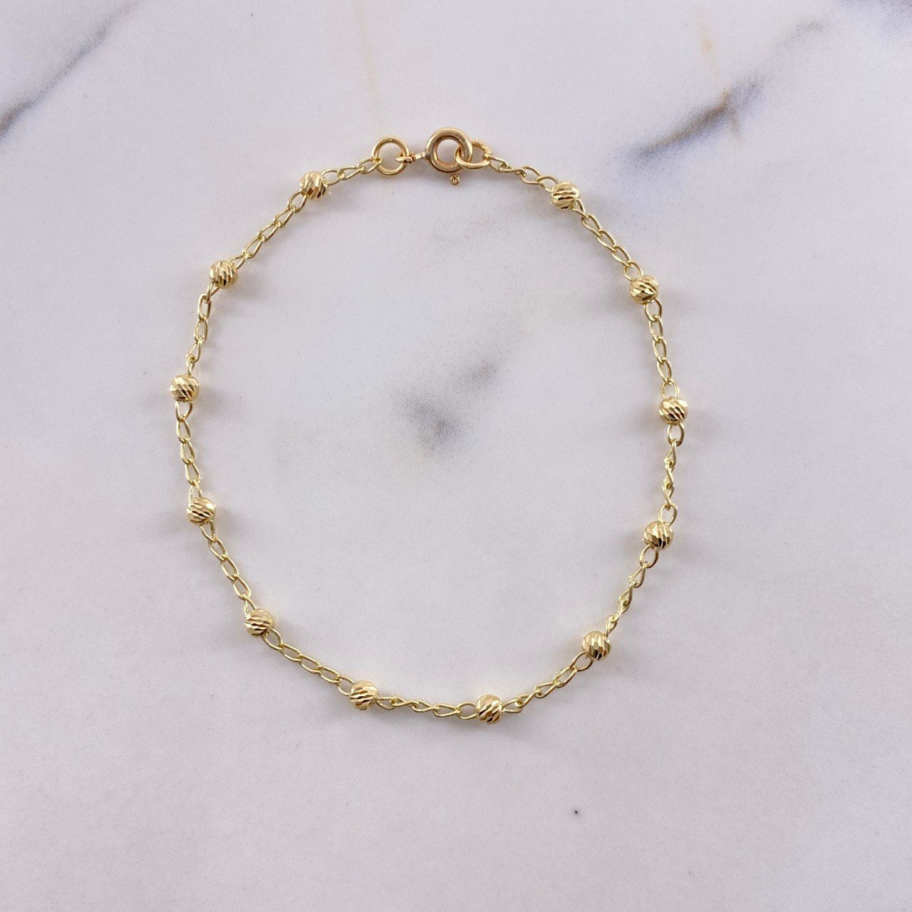 Pulso Estilo Militar 1.95gr / 18cm / 3mm Bolas Diamantada Oro Amarillo &