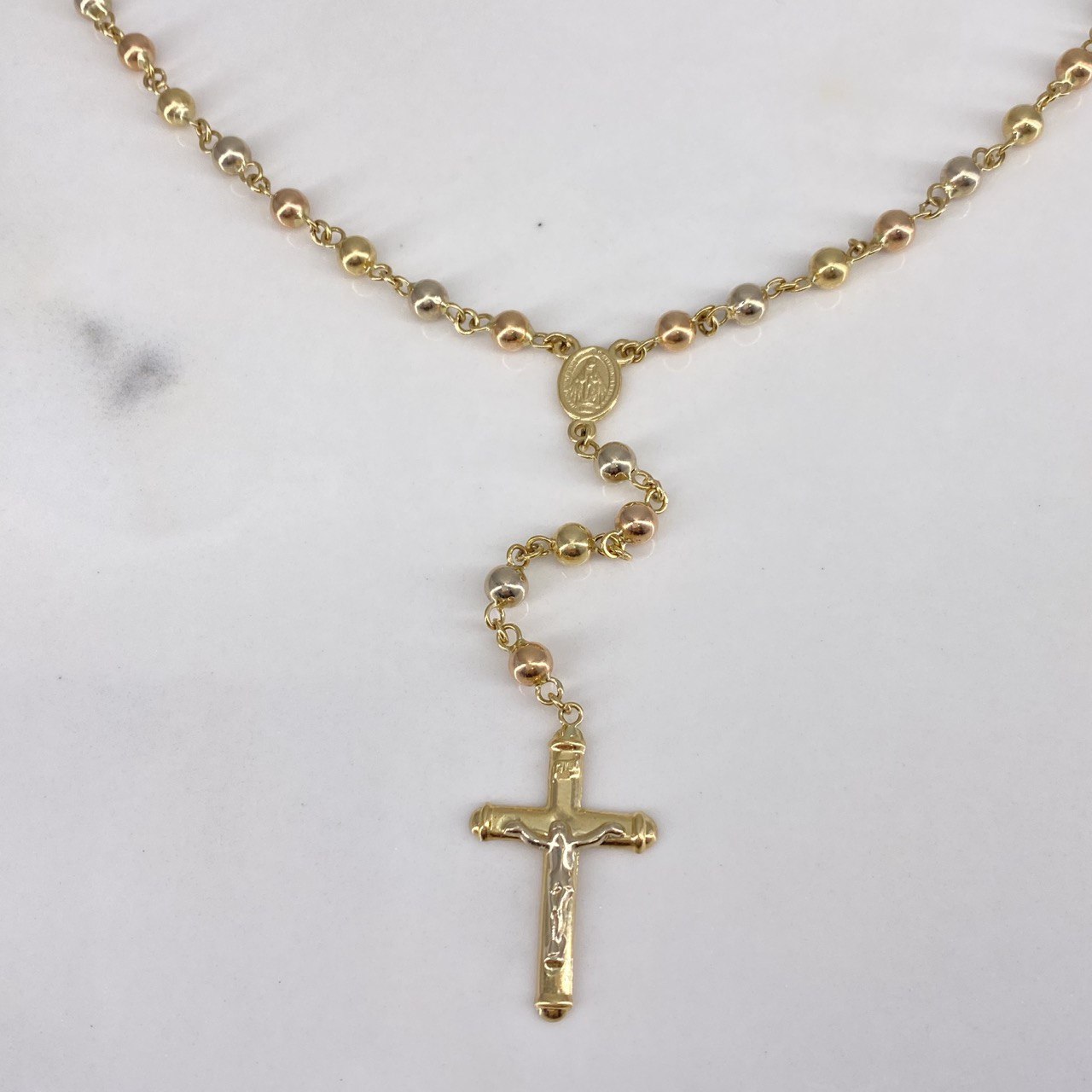 Rosario Virgen Milagrosa 14.8gr / 60cm / 4mm-5mm Bola Lisa Atornillado Tres Oros