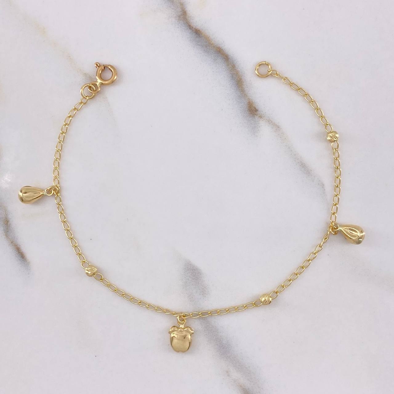 Pulso Espiga Gotas Manzana 1.9gr / 18.5cm / 3mm Bola Diamantada Oro Amarillo $