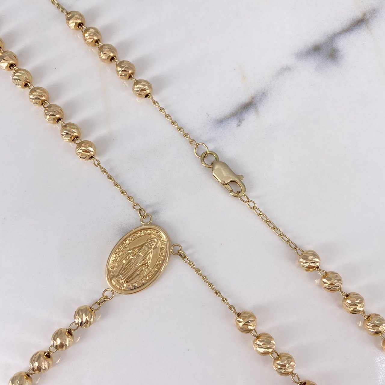 Rosario Virgen Milagrosa 15.15gr / 60cm / 5mm Bola Diamantada Oro Amarillo $