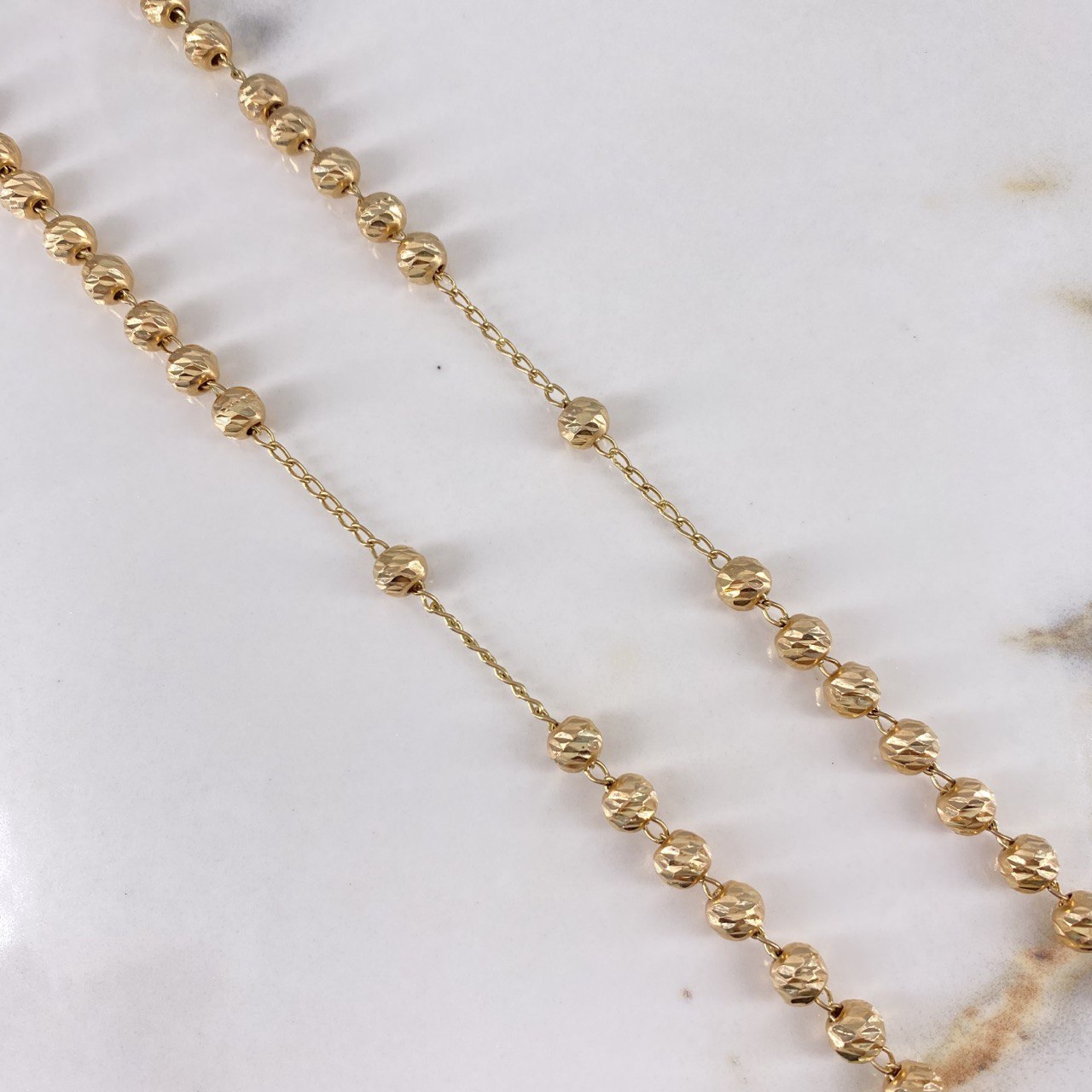 Rosario Virgen Milagrosa 15.15gr / 60cm / 5mm Bola Diamantada Oro Amarillo $