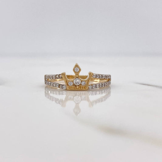 Anillo Corona 2gr / T6 1/2 / Circones Blancos Dos Oros Amarillo Blanco &