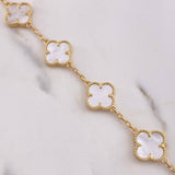 Pulso Aro seguido Trebol VCyA 12.95gr / 17.5cm / 2mm Nacar Blanco Oro Amarillo Nac.Esp.