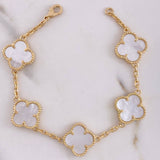 Pulso Aro seguido Trebol VCyA 12.95gr / 17.5cm / 2mm Nacar Blanco Oro Amarillo Nac.Esp.