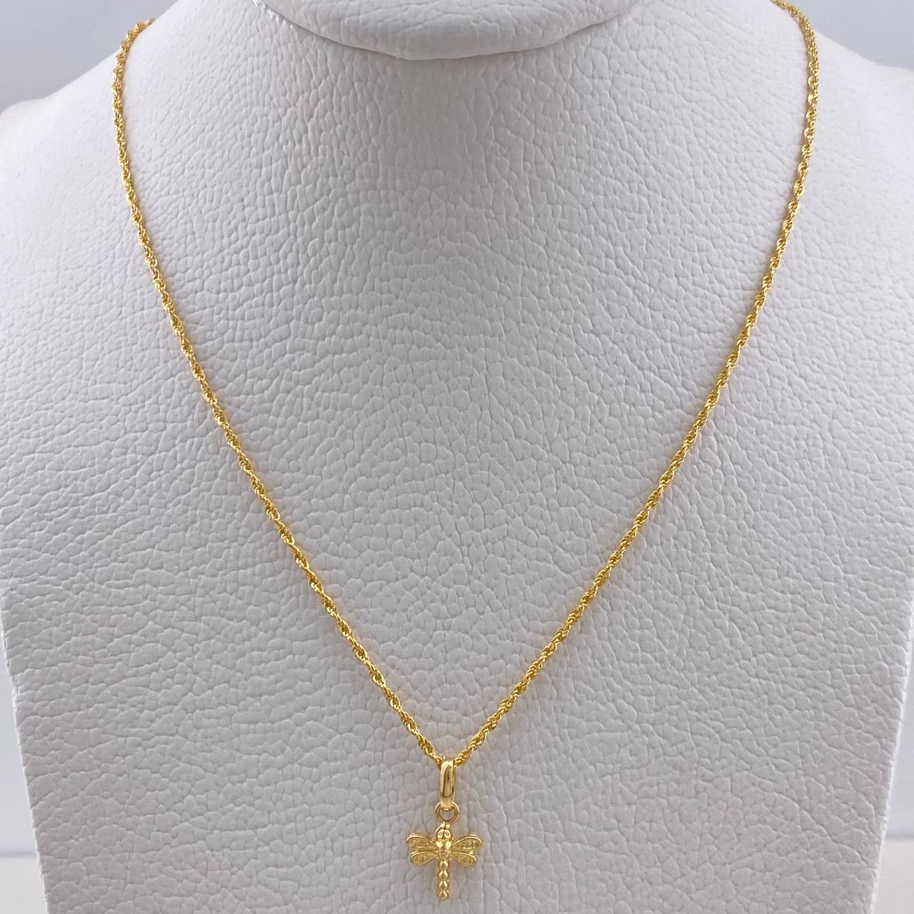 Cadena Lazo 0.9gr 50cm + Dije Libelula 0.35gr 1.5cm  / Oro Amarillo (Oferta) &