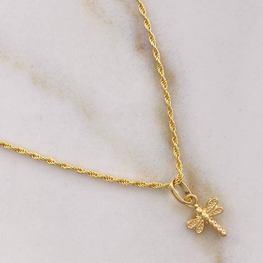 Cadena Lazo 0.9gr 50cm + Dije Libelula 0.35gr 1.5cm / Oro Amarillo (Oferta) $
