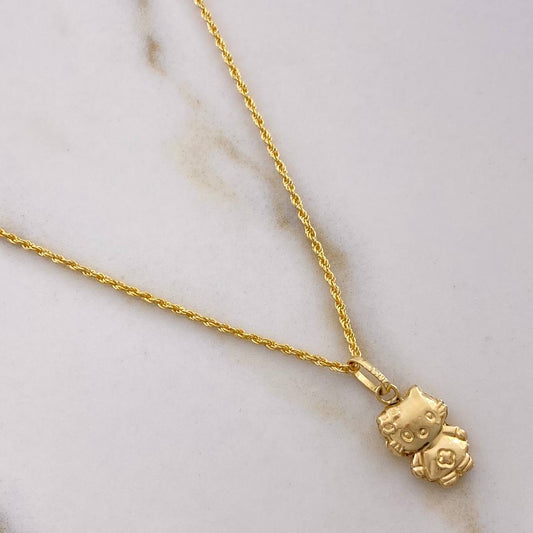 Cadena Lazo 0.9gr 50cm + Dije Gatita 0.6gr 2cm / Oro Amarillo (Oferta) &