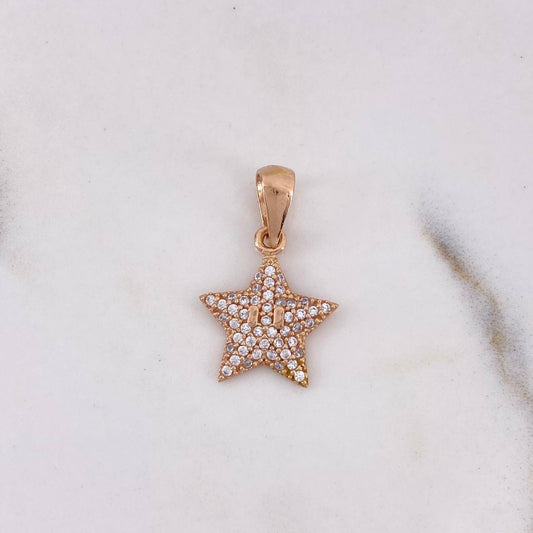 Dije Estrella 1.25gr / 2.2cm / Circones Blancos Oro Rosa $
