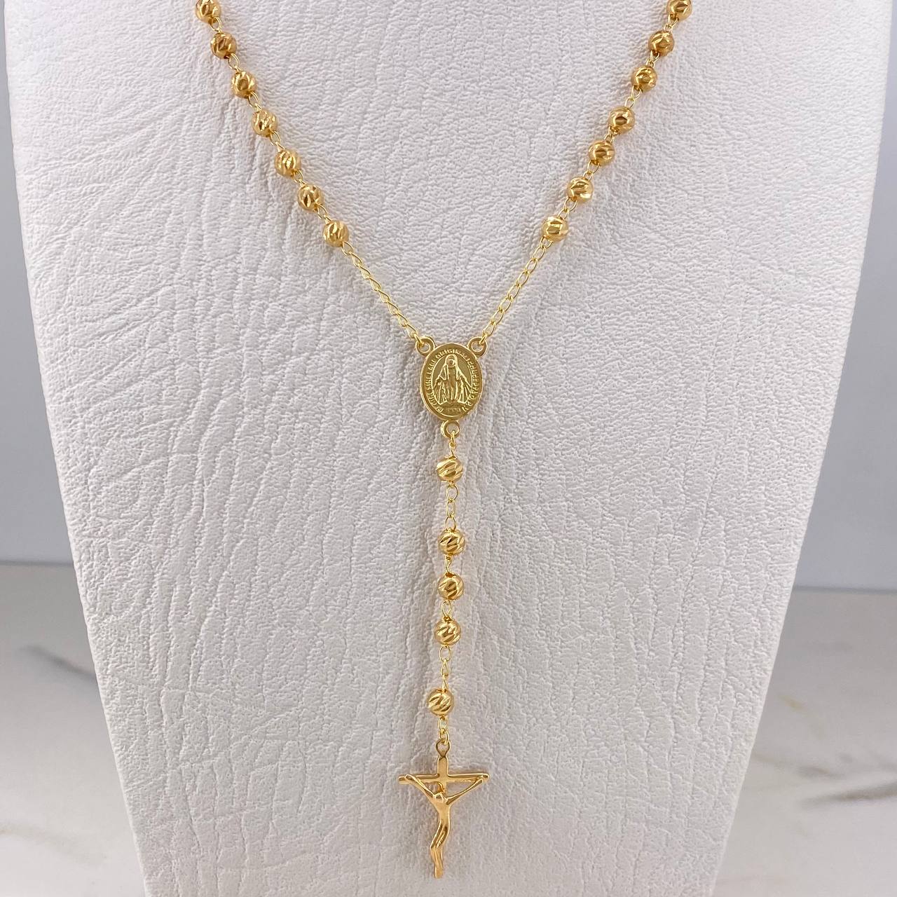 Rosario Virgen Milagrosa 12.55gr / 60cm / 4mm Bola Diamantada Oro Amarillo 18K $