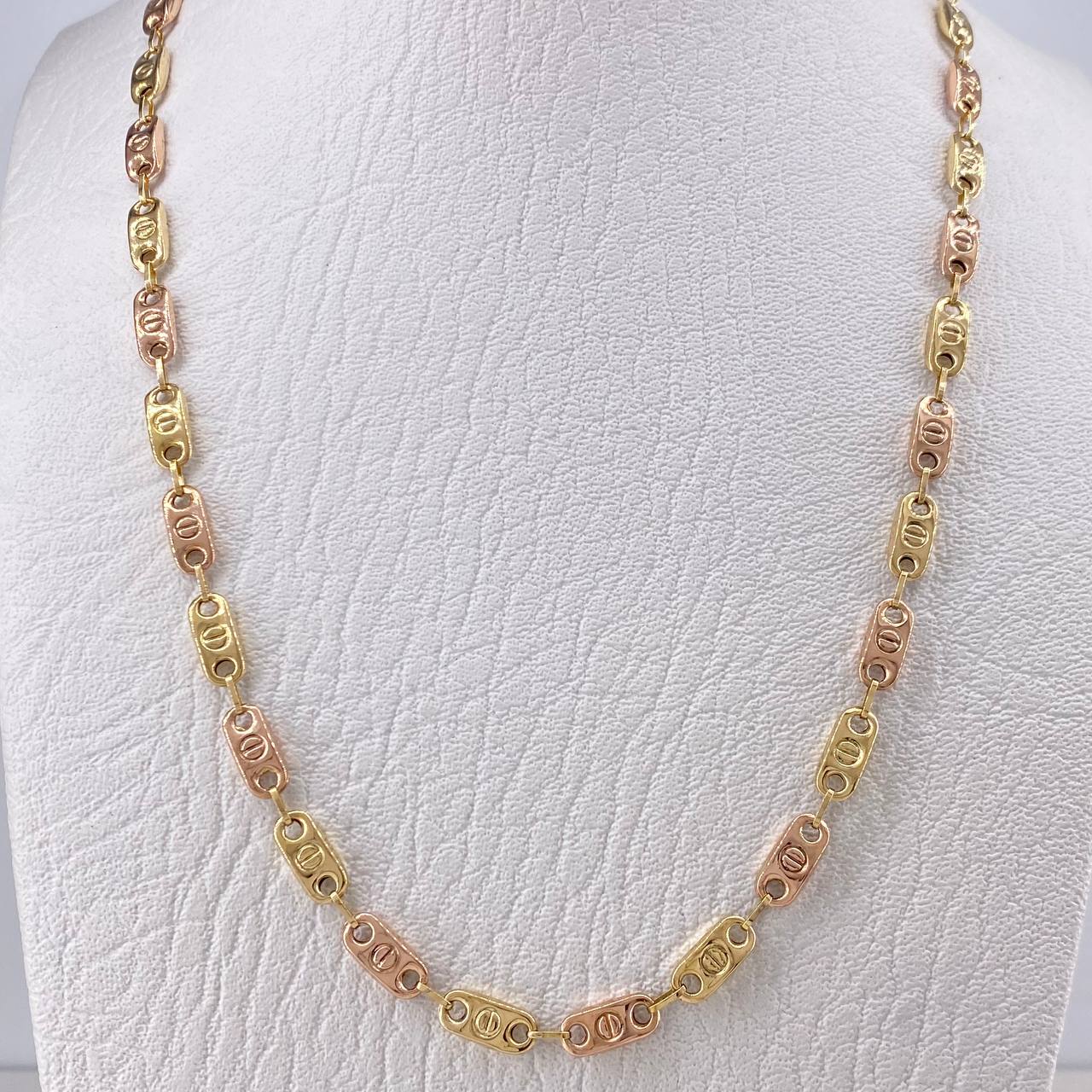 Cadena Rustica Tornillo 13gr / 60cm / 5.2mm Dos Oros Amarillo Rosa 18K $