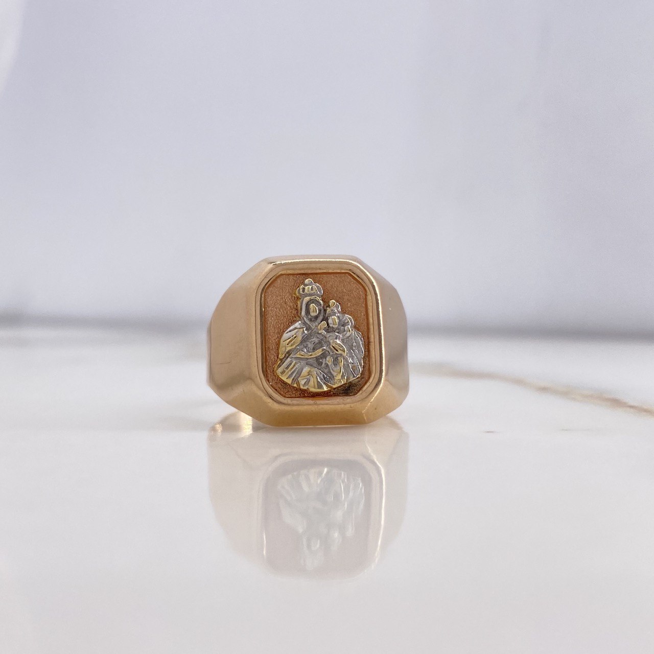 Anillo Sello Virgen del Carmen 3.9gr / T9 1/4 / Dos Oros Blanco Rosa &