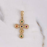 Dije Cruz Tupida 2.4gr / 3.2cm / Circones Colores Oro Amarillo 18K &