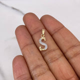 Dije Letra S 0.8gr / 2cm / Circones Blancos Dos Oros Amarillo Blanco 18K $