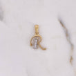 Dije Letra R 0.8gr / 1.9cm / Circones Blancos Dos Oros Amarillo Blanco 18K $