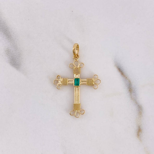 Dije Cruz 1.7gr / 3.2cm / Esmeralda 8pts Rectangular Oro Amarillo 18K (Joya) &