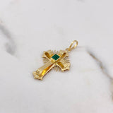Dije Cruz 2.05gr / 3.3cm / Esmeralda 19pts Cuadrada Oro Amarillo 18K (Joya) &