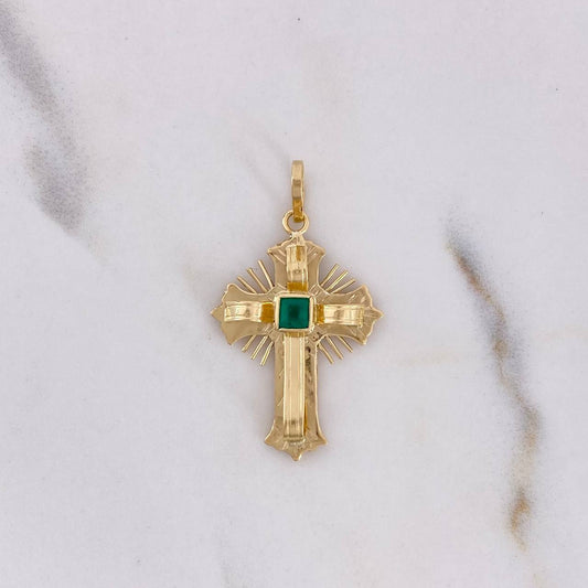 Dije Cruz 2.05gr / 3.3cm / Esmeralda 19pts Cuadrada Oro Amarillo 18K (Joya) &