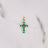Dije Cruz 0.6gr / 2.2cm / Esmeralda 32pts Oro Amarillo 18K (Joya)