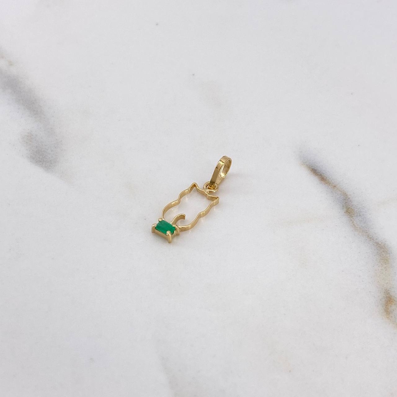 Dije Gato 0.35gr / 1.9cm / Esmeralda 8pts Oro Amarillo 18K (Joya) &