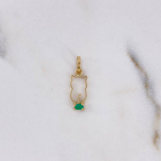 Dije Gato 0.35gr / 1.9cm / Esmeralda 8pts Oro Amarillo 18K (Joya) &