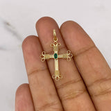 Dije Cruz 1.7gr / 3.2cm / Esmeralda 8pts Ovalada Oro Amarillo 18K (Joya) &