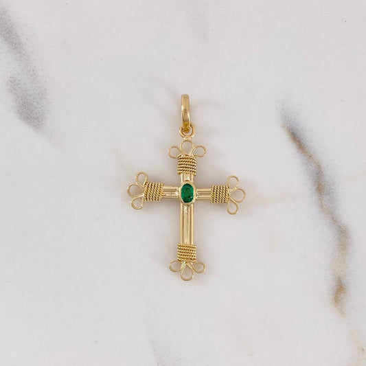 Dije Cruz 1.7gr / 3.2cm / Esmeralda 8pts Ovalada Oro Amarillo 18K (Joya) &
