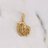 Dije Corazon Mom 4.05gr / 2.6cm / Circones Blancos Oro Amarillo 18K $