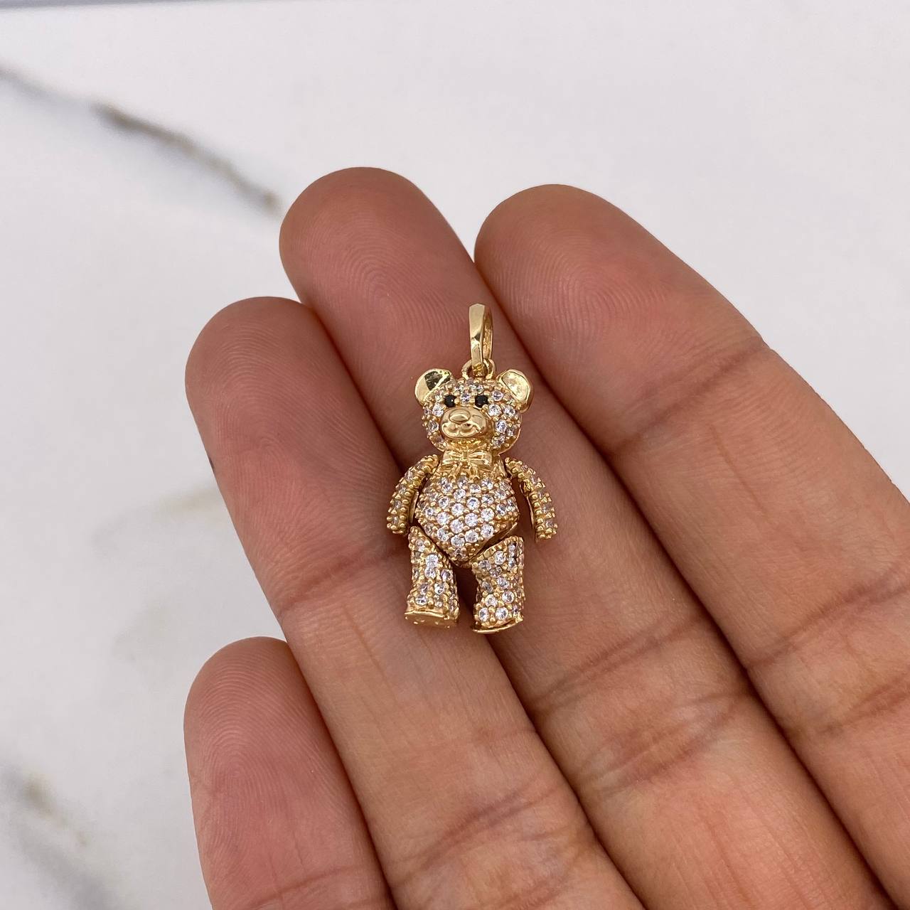 Dije Oso Articulado 4.2gr / 2.4cm / Circones Blancos Negros Oro Amarillo 18K #