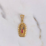 Dije Virgen Guadalupe 3.05gr / 3.1cm / Circones Blancos-Azul-Fucsia Oro Amarillo 18K #
