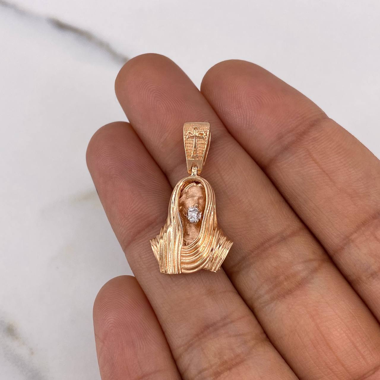 Dije Cristo 3.5gr / 2.7cm / Dos Oros Blanco Rosa 18K #