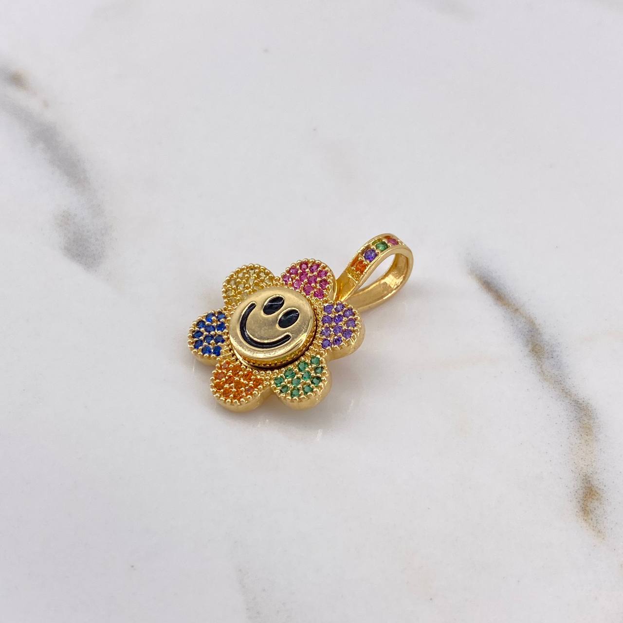 Dije Flor Animada 4.5gr / 2.5cm / Circones Colores Oro Amarillo 18K $