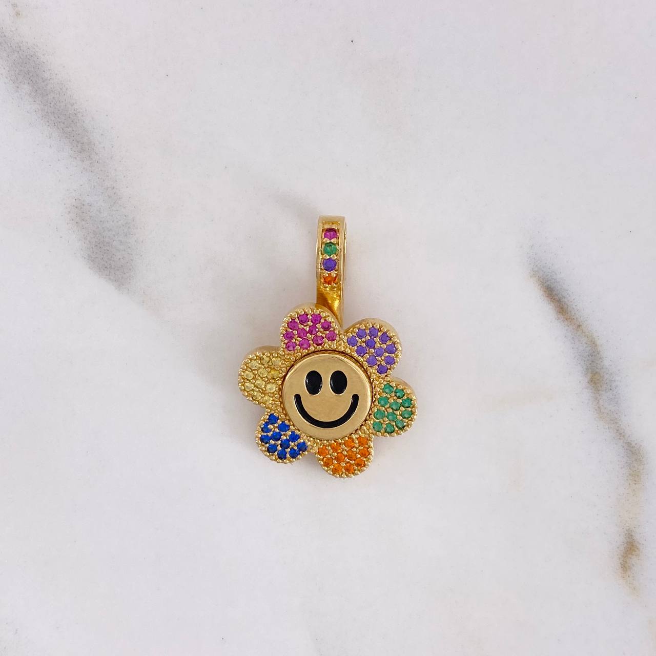 Dije Flor Animada 4.5gr / 2.5cm / Circones Colores Oro Amarillo 18K $