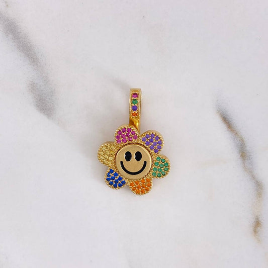 Dije Flor Animada 4.5gr / 2.5cm / Circones Colores Oro Amarillo 18K $