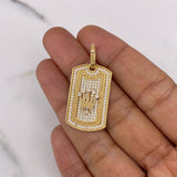 Dije Placa Corona RX 6.2gr / 3.7cm / Rectangular Circones Blancos Oro Amarillo 18K #