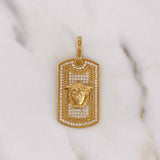 Dije Placa Medusa 7.65gr / 3.8cm / Circones Blancos Oro Amarillo 18K $