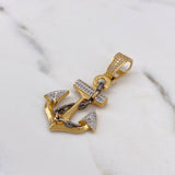 Dije Ancla 7.4gr / 4.5cm / Circones Blancos Dos Oros Amarillo Blanco 18K #