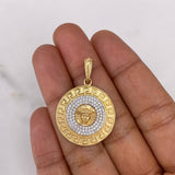 Dije Medalla Medusa Tribal 5.75gr / 3.5cm / Circones Blancos Dos Oros Amarillo Blanco 18K $