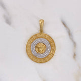 Dije Medalla Medusa Tribal 5.75gr / 3.5cm / Circones Blancos Dos Oros Amarillo Blanco 18K $
