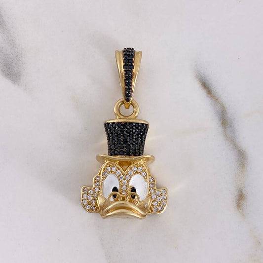 Dije Cabeza Pato Millonario 10.25gr / 3.6cm / Circones Blancos Negros Oro Amarillo 18K $